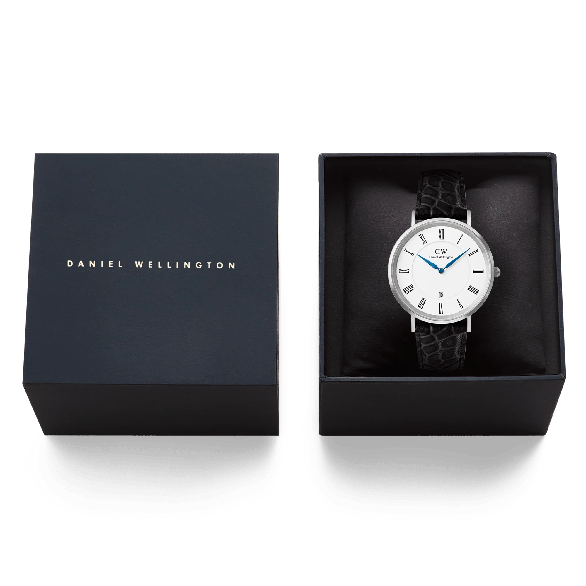 Orologio Daniel Wellington Classic Roman Numerals Date Black Croc Belly Silver, 40mm - DW00100914