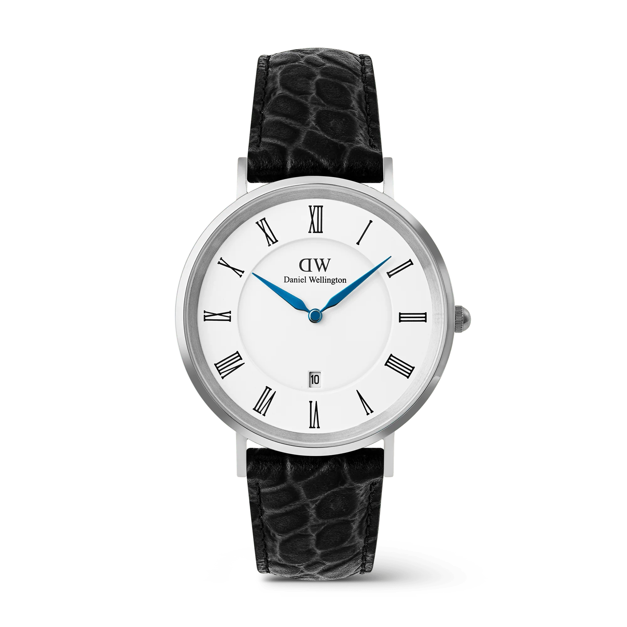 Orologio Daniel Wellington Classic Roman Numerals Date Black Croc Belly Silver, 40mm - DW00100914