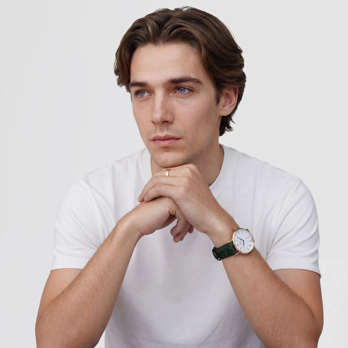 Orologio Daniel Wellington quarzo quadrante bianco, Classic Roman Numerals Date Dark Green Croc Belly Gold, 40mm - DW00100917