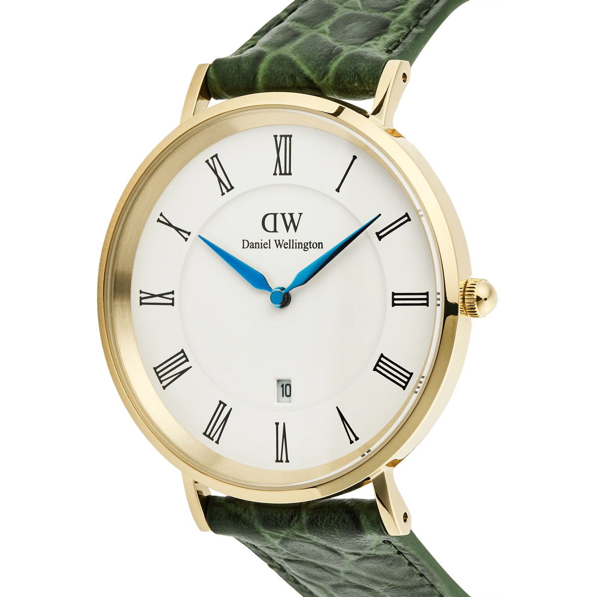 Orologio Daniel Wellington quarzo quadrante bianco, Classic Roman Numerals Date Dark Green Croc Belly Gold, 40mm - DW00100917