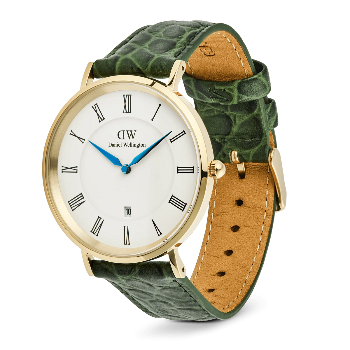 Orologio Daniel Wellington quarzo quadrante bianco, Classic Roman Numerals Date Dark Green Croc Belly Gold, 40mm - DW00100917