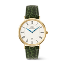 Orologio Daniel Wellington quarzo quadrante bianco, Classic Roman Numerals Date Dark Green Croc Belly Gold, 40mm - DW00100917