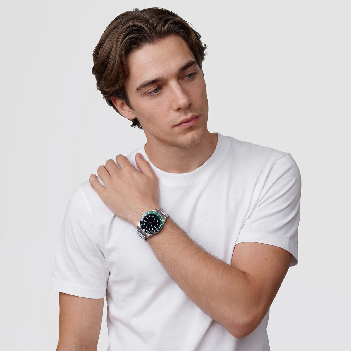 Orologio Daniel Wellington quarzo quadrante nero, Iconic GMT Link Black Green Ceramic Bezel Silver, 40mm - DW00100920