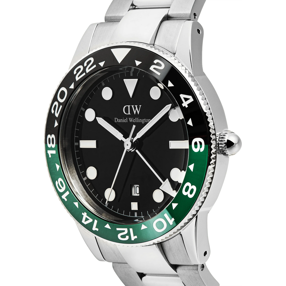 Orologio Daniel Wellington quarzo quadrante nero, Iconic GMT Link Black Green Ceramic Bezel Silver, 40mm - DW00100920