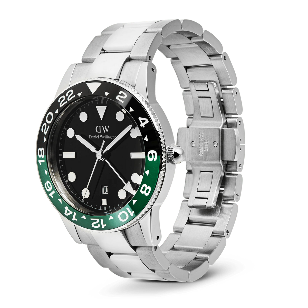 Orologio Daniel Wellington quarzo quadrante nero, Iconic GMT Link Black Green Ceramic Bezel Silver, 40mm - DW00100920