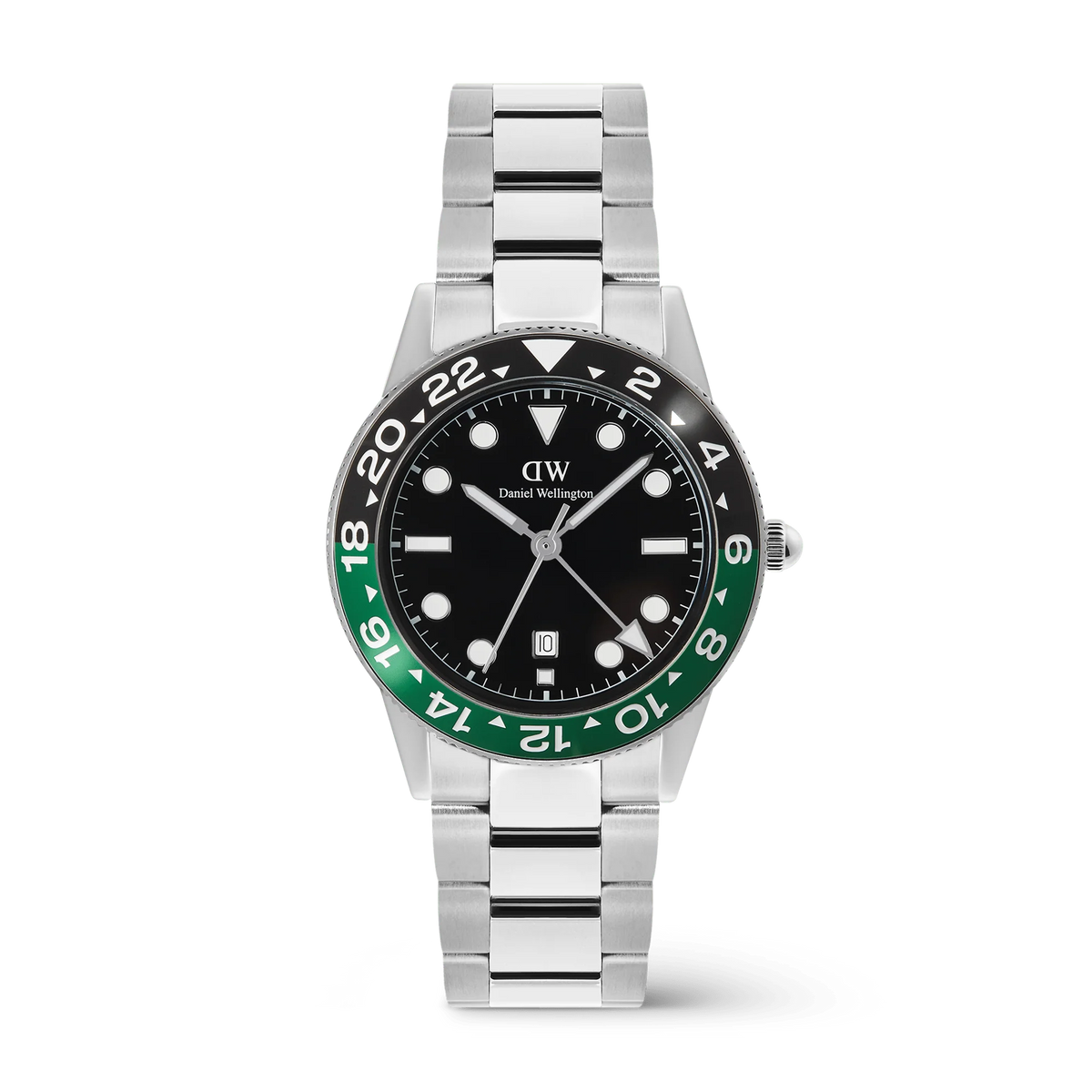 Orologio Daniel Wellington quarzo quadrante nero, Iconic GMT Link Black Green Ceramic Bezel Silver, 40mm - DW00100920
