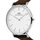 Orologio Daniel Wellington quarzo quadrante bianco, Classic Brown Canvas Silver, 40mm - DW00100941