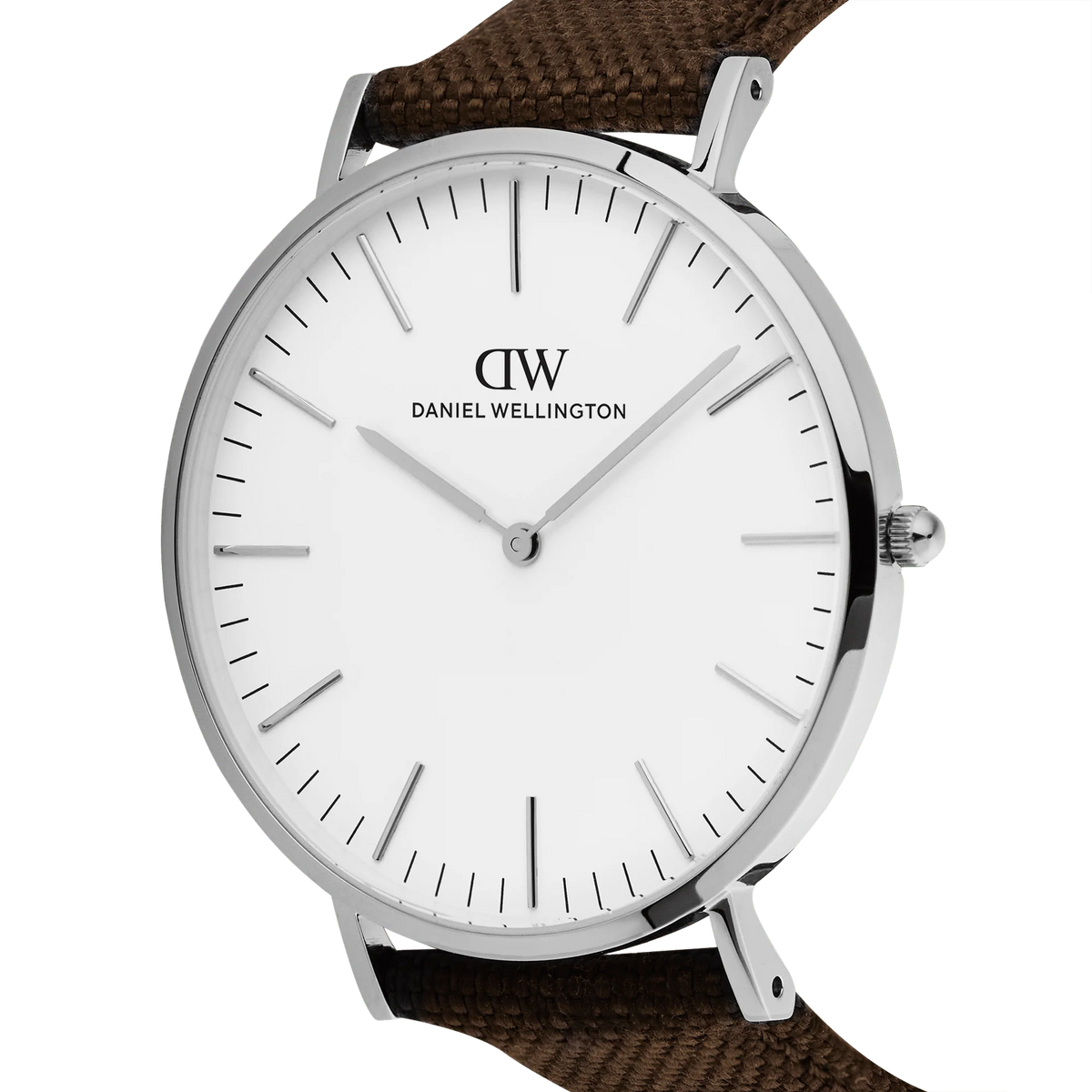 Orologio Daniel Wellington quarzo quadrante bianco, Classic Brown Canvas Silver, 40mm - DW00100941