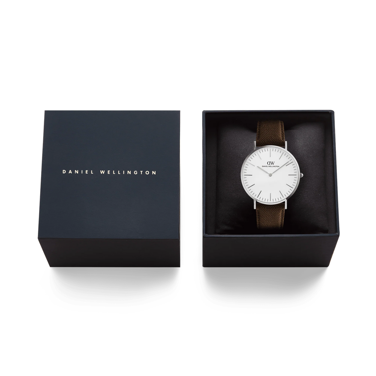 Orologio Daniel Wellington quarzo quadrante bianco, Classic Brown Canvas Silver, 40mm - DW00100941