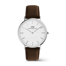 Orologio Daniel Wellington quarzo quadrante bianco, Classic Brown Canvas Silver, 40mm - DW00100941