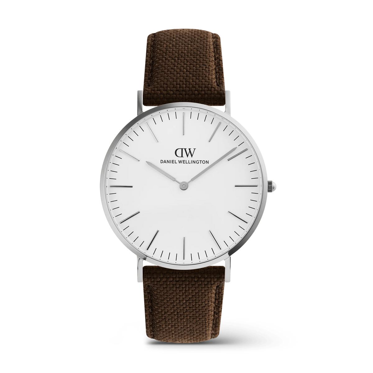 Orologio Daniel Wellington quarzo quadrante bianco, Classic Brown Canvas Silver, 40mm - DW00100941