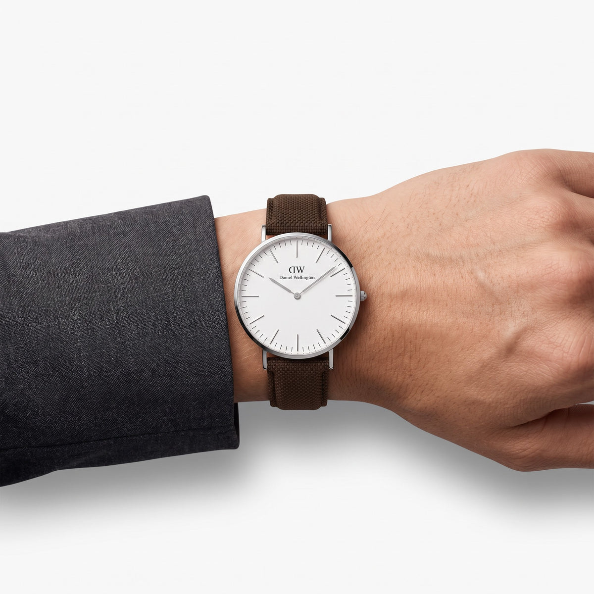 Orologio Daniel Wellington quarzo quadrante bianco, Classic Brown Canvas Silver, 40mm - DW00100941