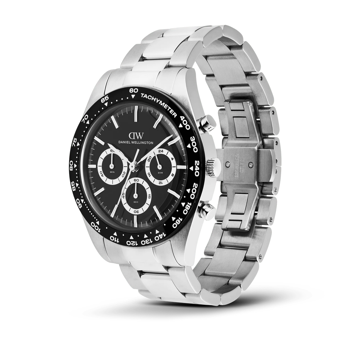 Orologio Daniel Wellington quarzo quadrante nero, Iconic Tachymeter 3-Link Black Silver, 42mm - DW00100947