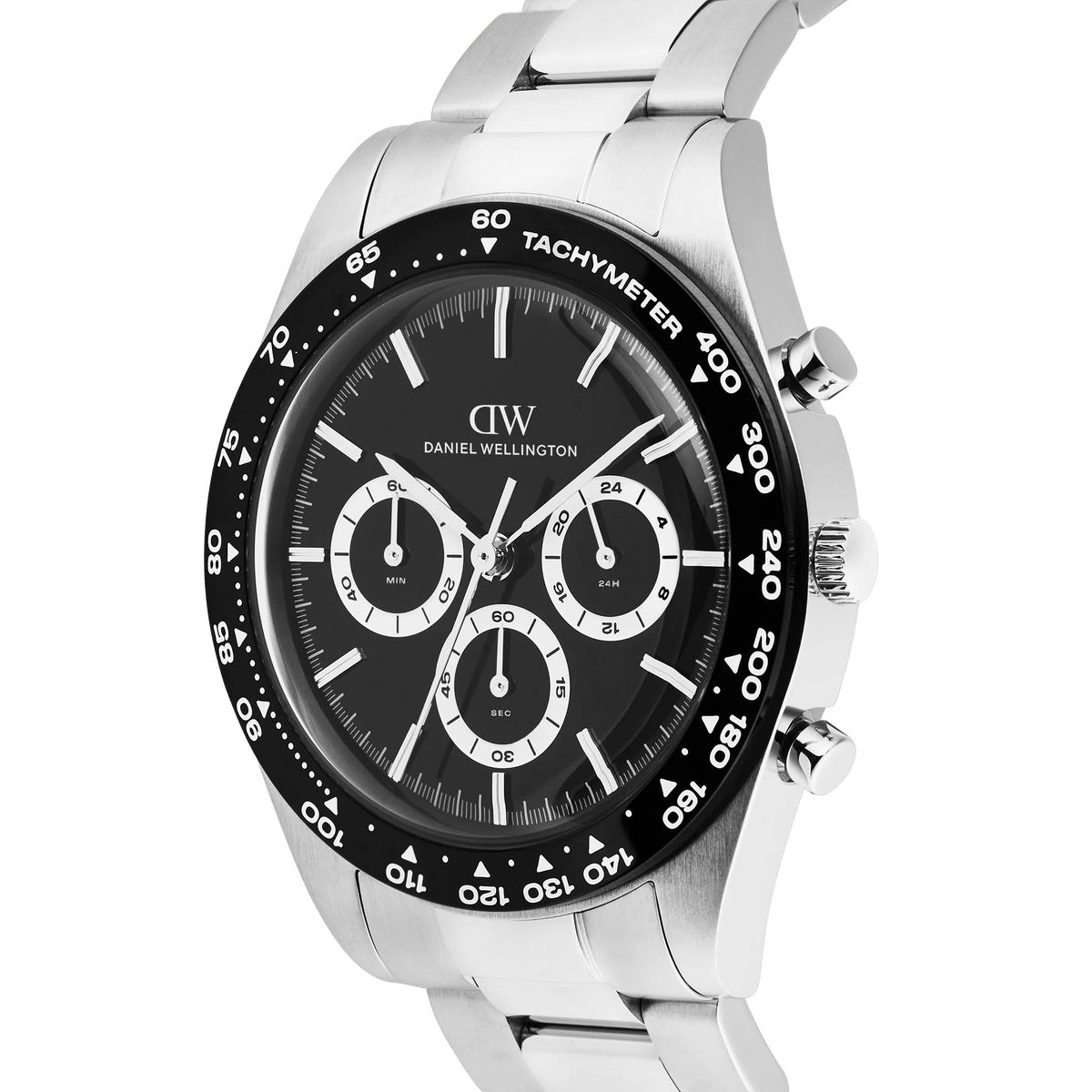 Orologio Daniel Wellington quarzo quadrante nero, Iconic Tachymeter 3-Link Black Silver, 42mm - DW00100947