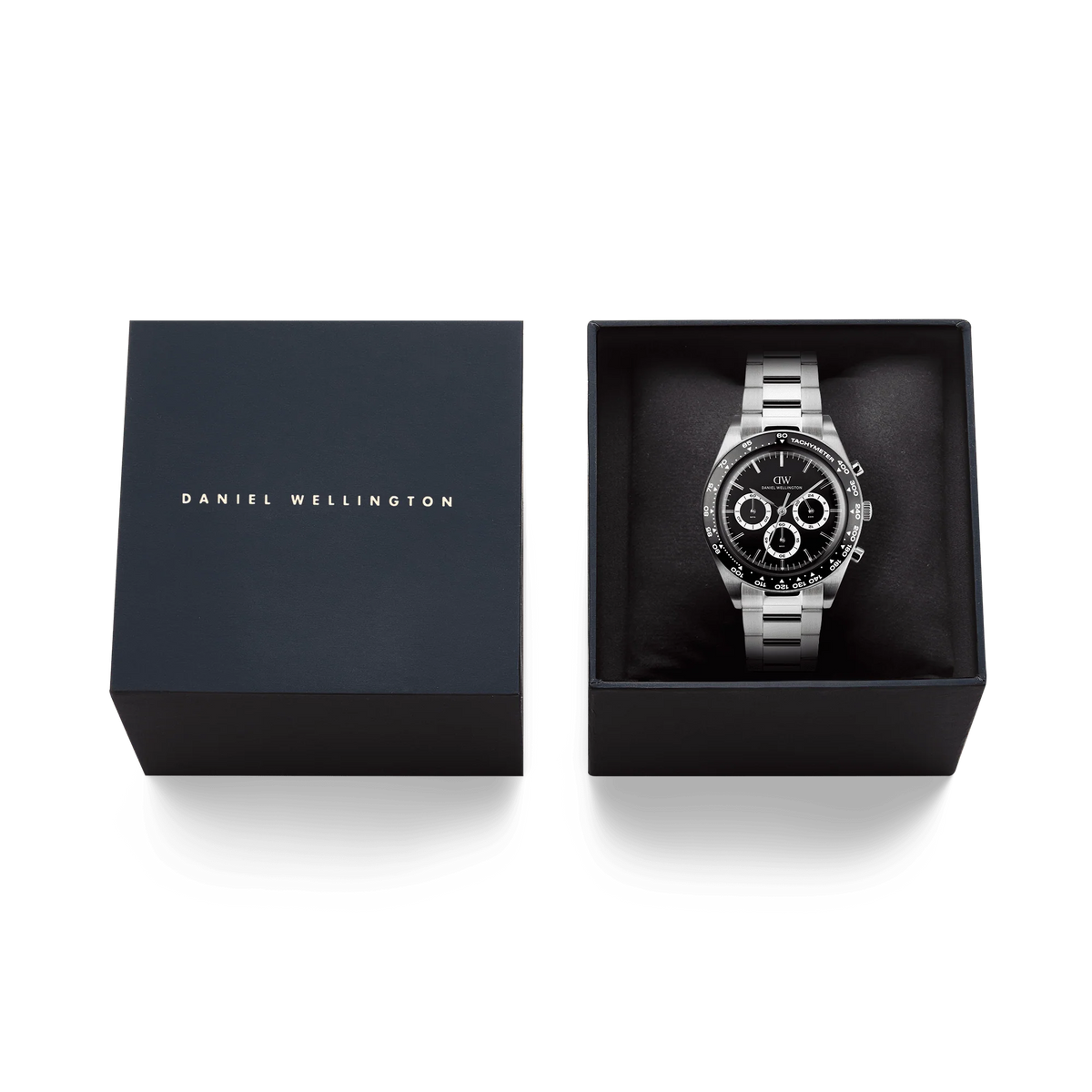 Orologio Daniel Wellington quarzo quadrante nero, Iconic Tachymeter 3-Link Black Silver, 42mm - DW00100947