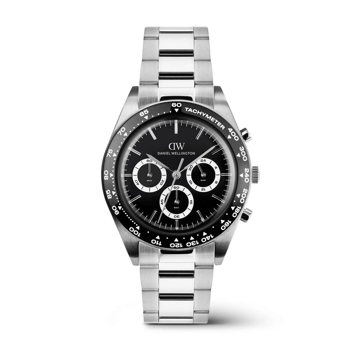 Orologio Daniel Wellington quarzo quadrante nero, Iconic Tachymeter 3-Link Black Silver, 42mm - DW00100947
