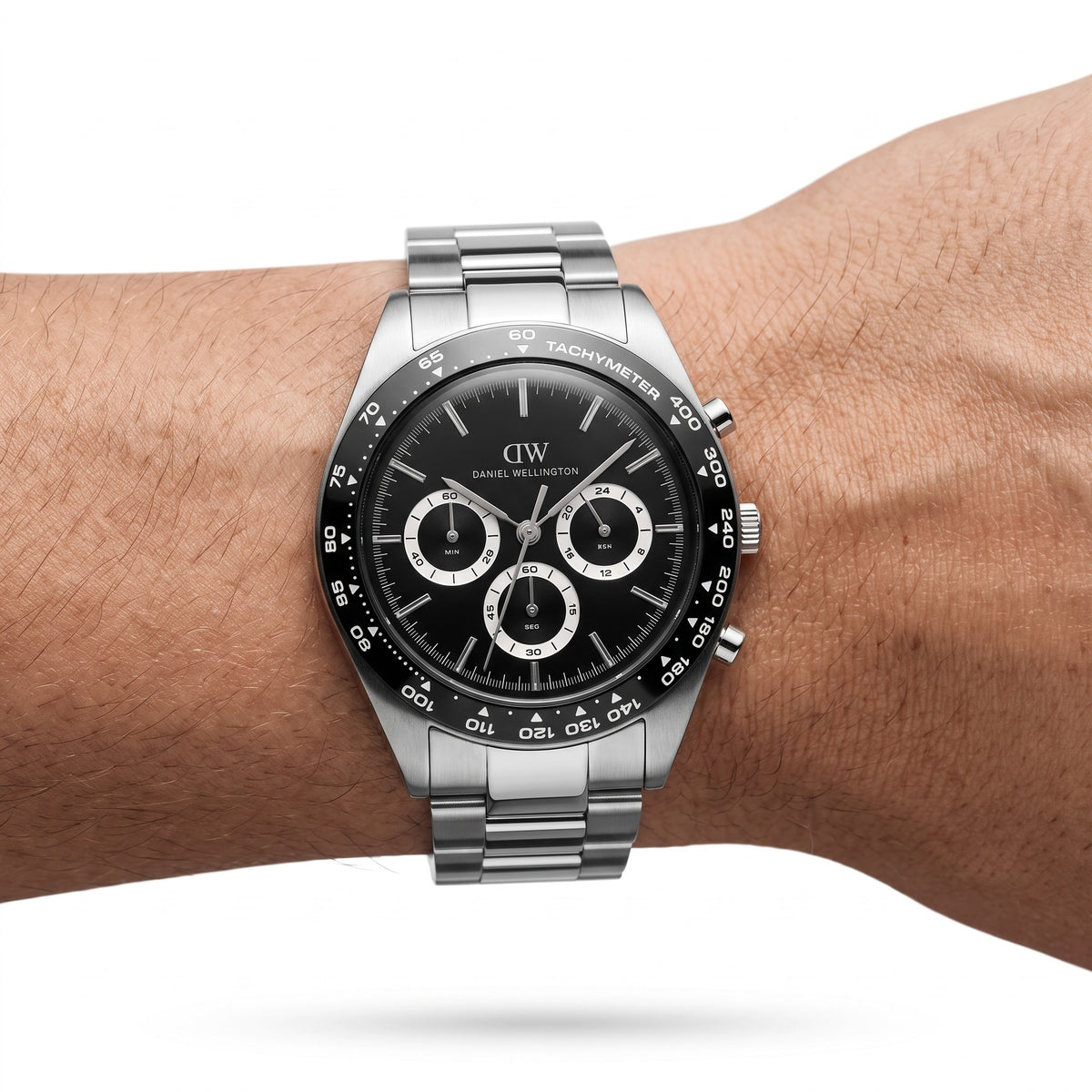 Orologio Daniel Wellington quarzo quadrante nero, Iconic Tachymeter 3-Link Black Silver, 42mm - DW00100947