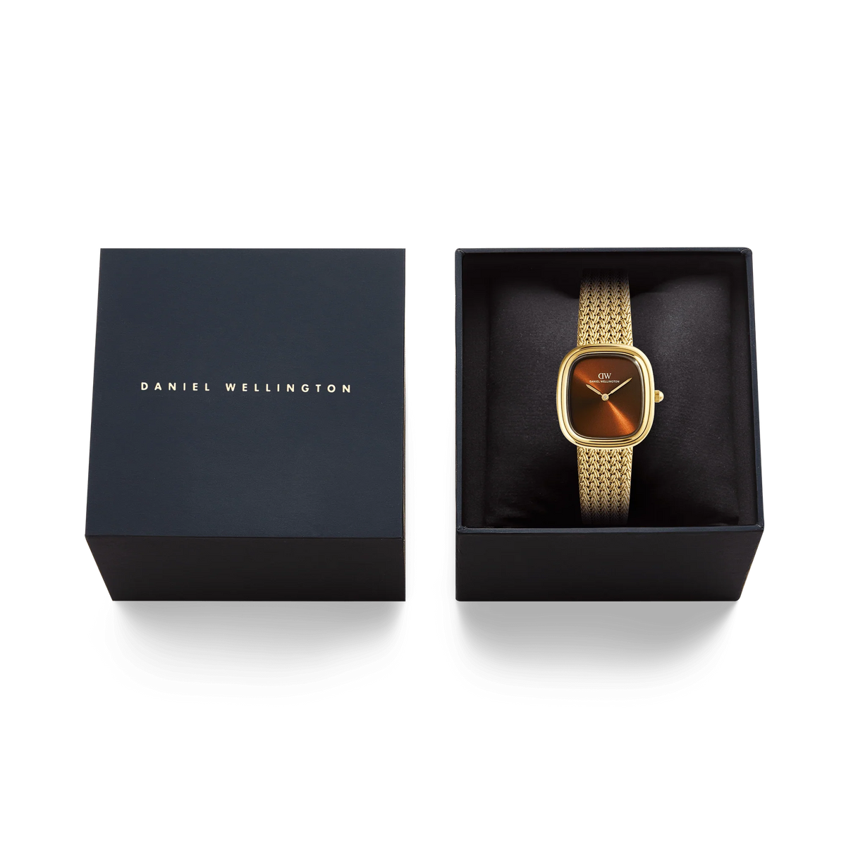 Orologio Daniel Wellington quarzo quadrante brown, Margot Braided Mesh Amber Gold, 24mm - DW00100968