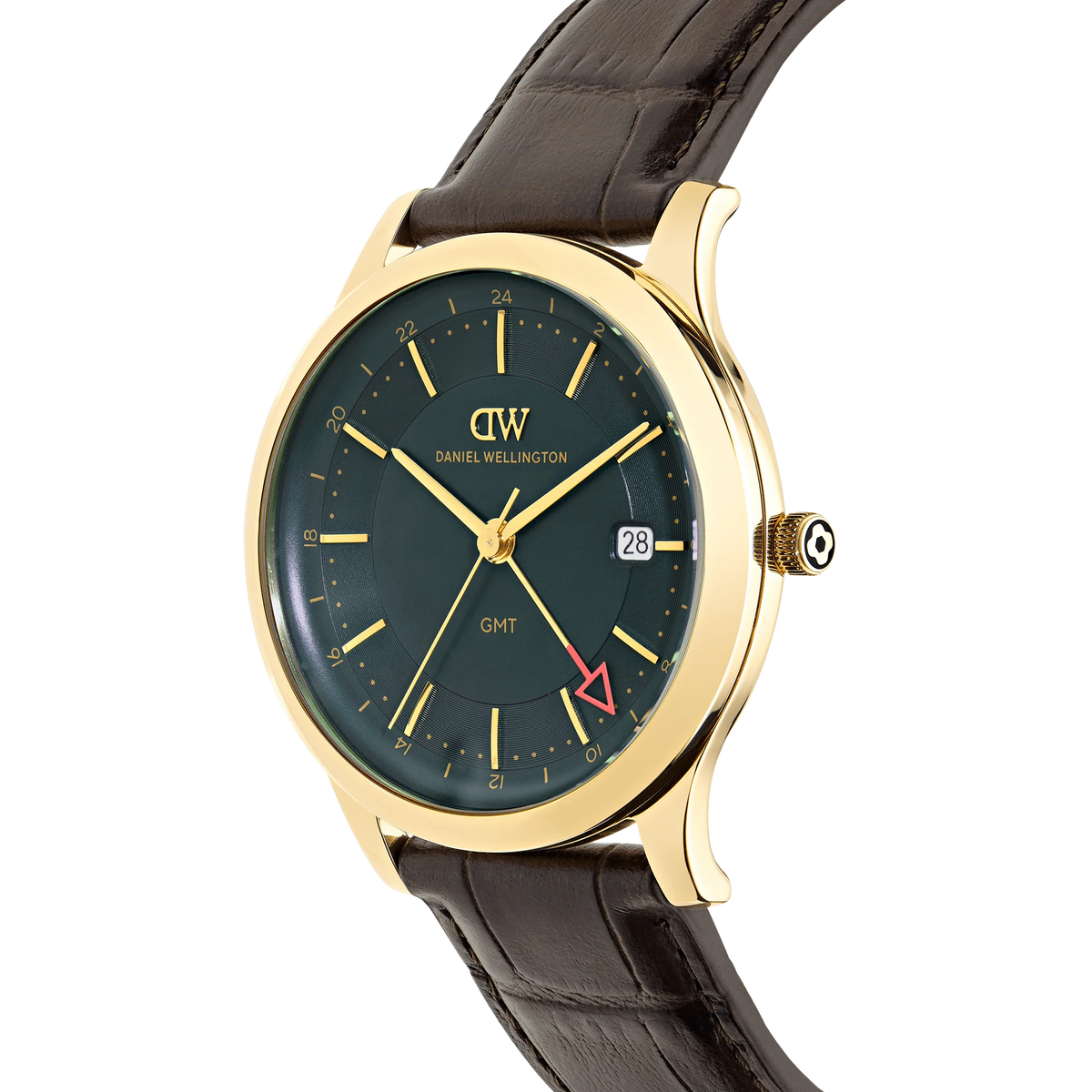 Orologio Daniel Wellington quarzo quadrante verde scuro, Pathfinder GMT Brown-Croc Green Gold, 39mm - DW00100974