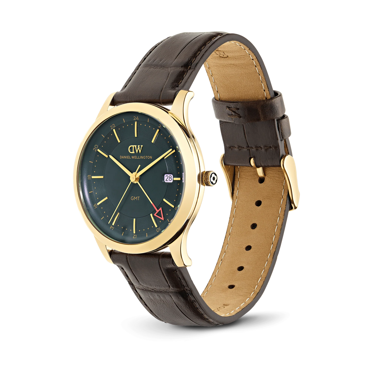 Orologio Daniel Wellington quarzo quadrante verde scuro, Pathfinder GMT Brown-Croc Green Gold, 39mm - DW00100974