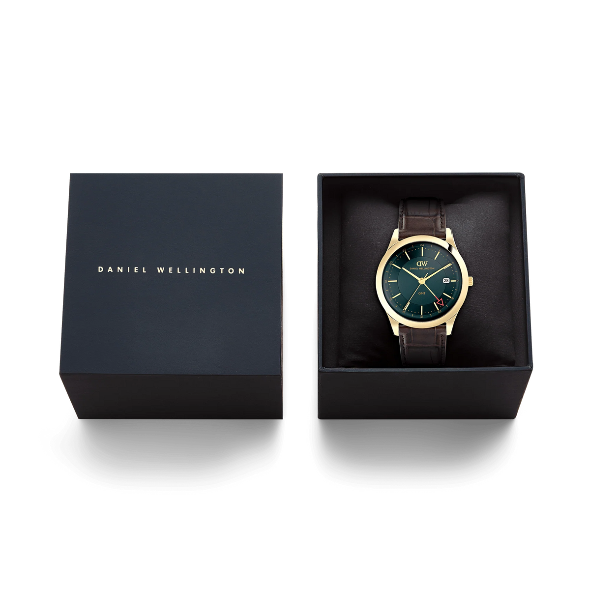 Orologio Daniel Wellington quarzo quadrante verde scuro, Pathfinder GMT Brown-Croc Green Gold, 39mm - DW00100974