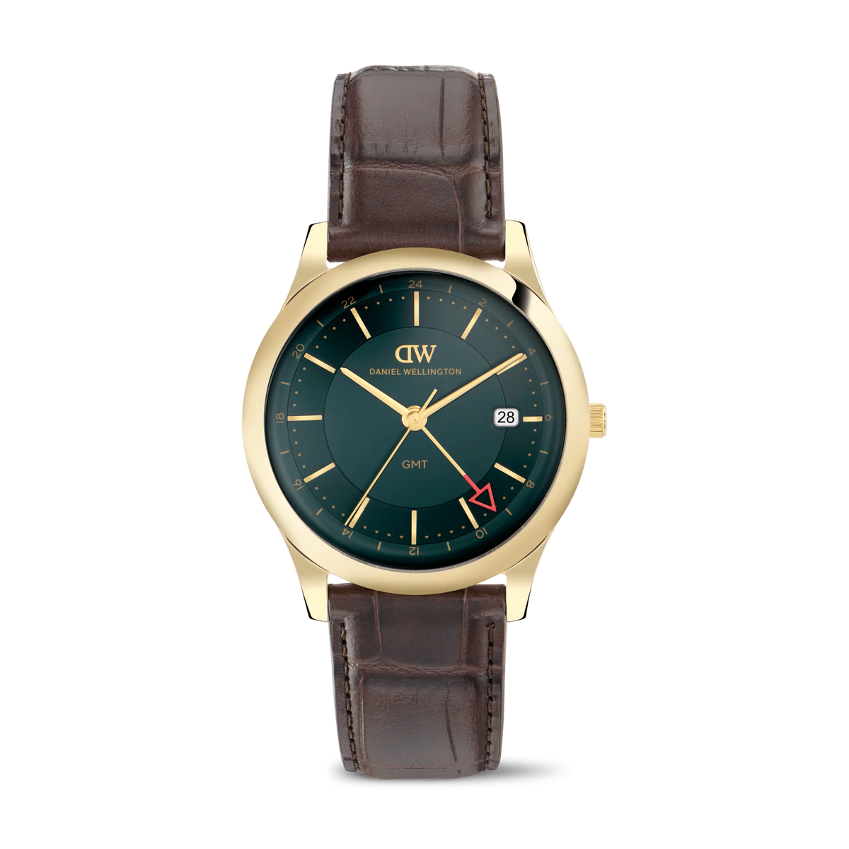 Orologio Daniel Wellington quarzo quadrante verde scuro, Pathfinder GMT Brown-Croc Green Gold, 39mm - DW00100974
