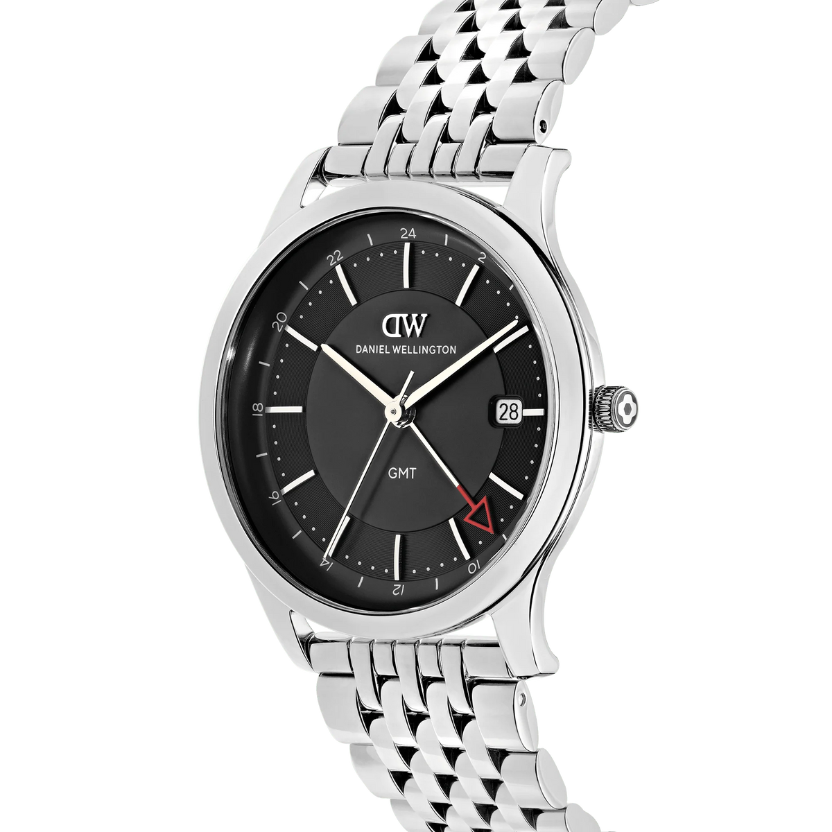 Orologio Daniel Wellington quarzo quadrante nero, Pathfinder GMT 7-Link Black Silver, 39mm - DW00100978