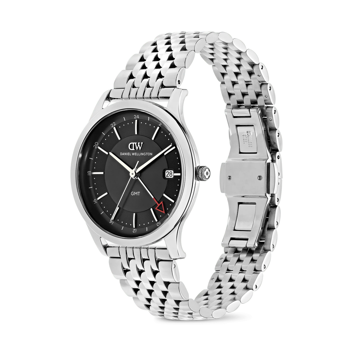 Orologio Daniel Wellington quarzo quadrante nero, Pathfinder GMT 7-Link Black Silver, 39mm - DW00100978