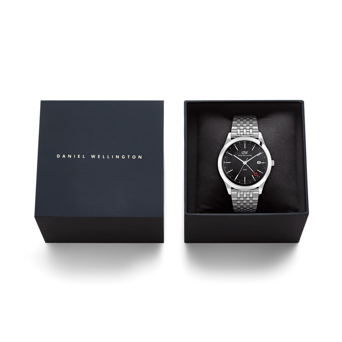 Orologio Daniel Wellington quarzo quadrante nero, Pathfinder GMT 7-Link Black Silver, 39mm - DW00100978