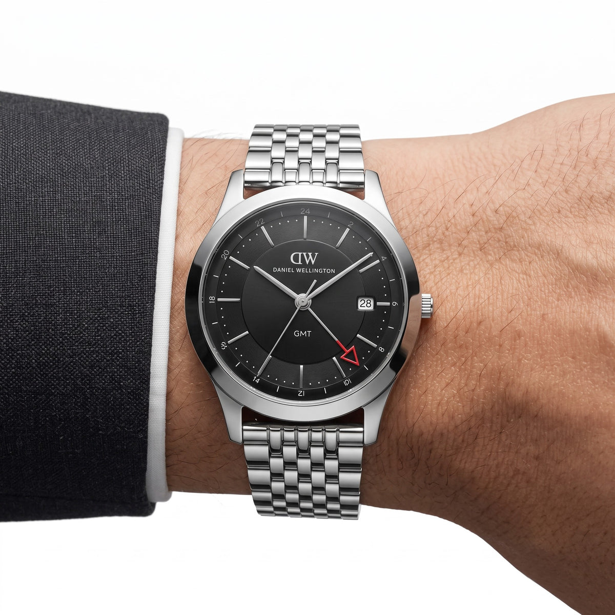 Orologio Daniel Wellington quarzo quadrante nero, Pathfinder GMT 7-Link Black Silver, 39mm - DW00100978