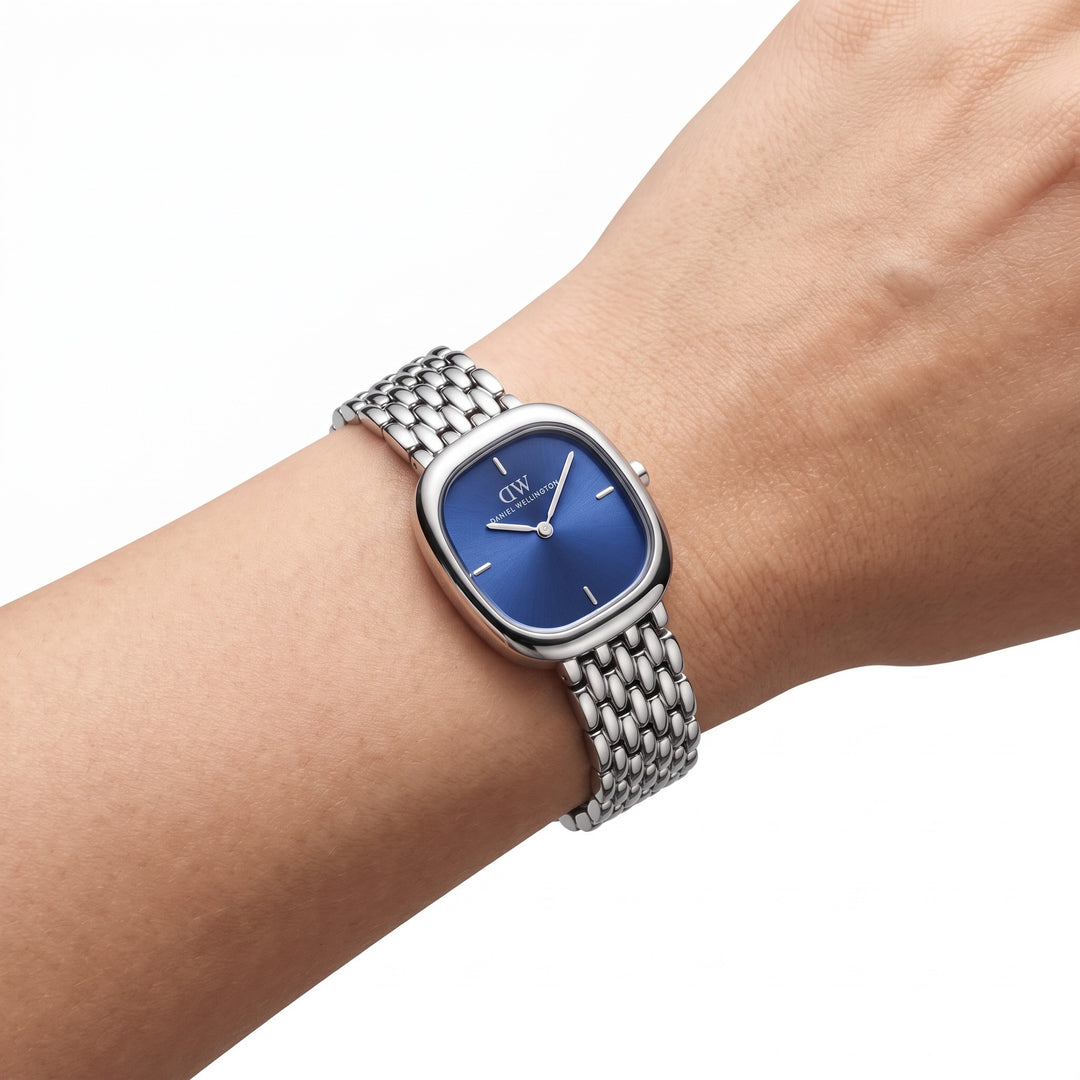Orologio Daniel Wellington quarzo quadrante blu, Corta Royal Blue Grain-Link Silver, 24mm - DW00100992