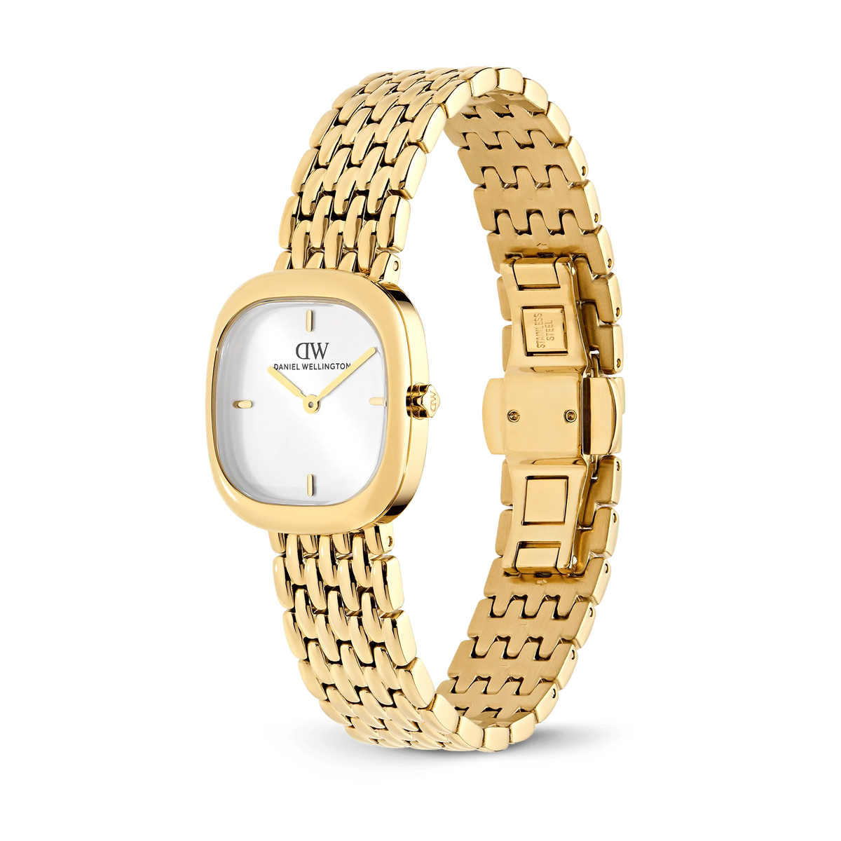 Orologio Daniel Wellington quarzo quadrante bianco, Corta White Grain-Link Gold, 24mm - DW00100993