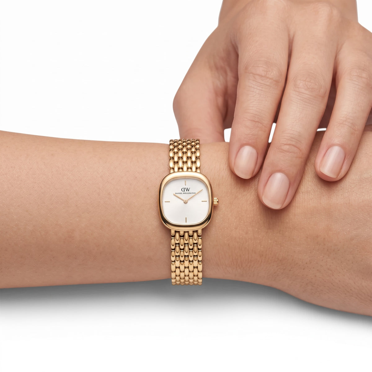 Orologio Daniel Wellington quarzo quadrante bianco, Corta White Grain-Link Gold, 24mm - DW00100993