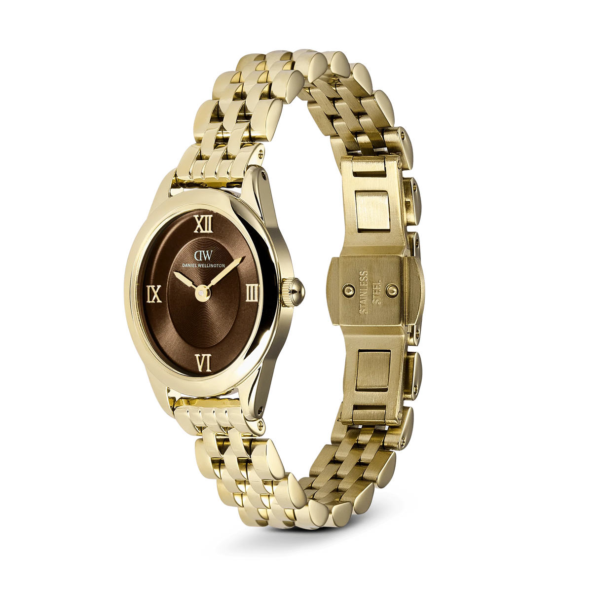 Orologio Daniel Wellington quarzo quadrante brown, Ophelia Mini Beans Link Amber Gold, 20mm - DW00101018