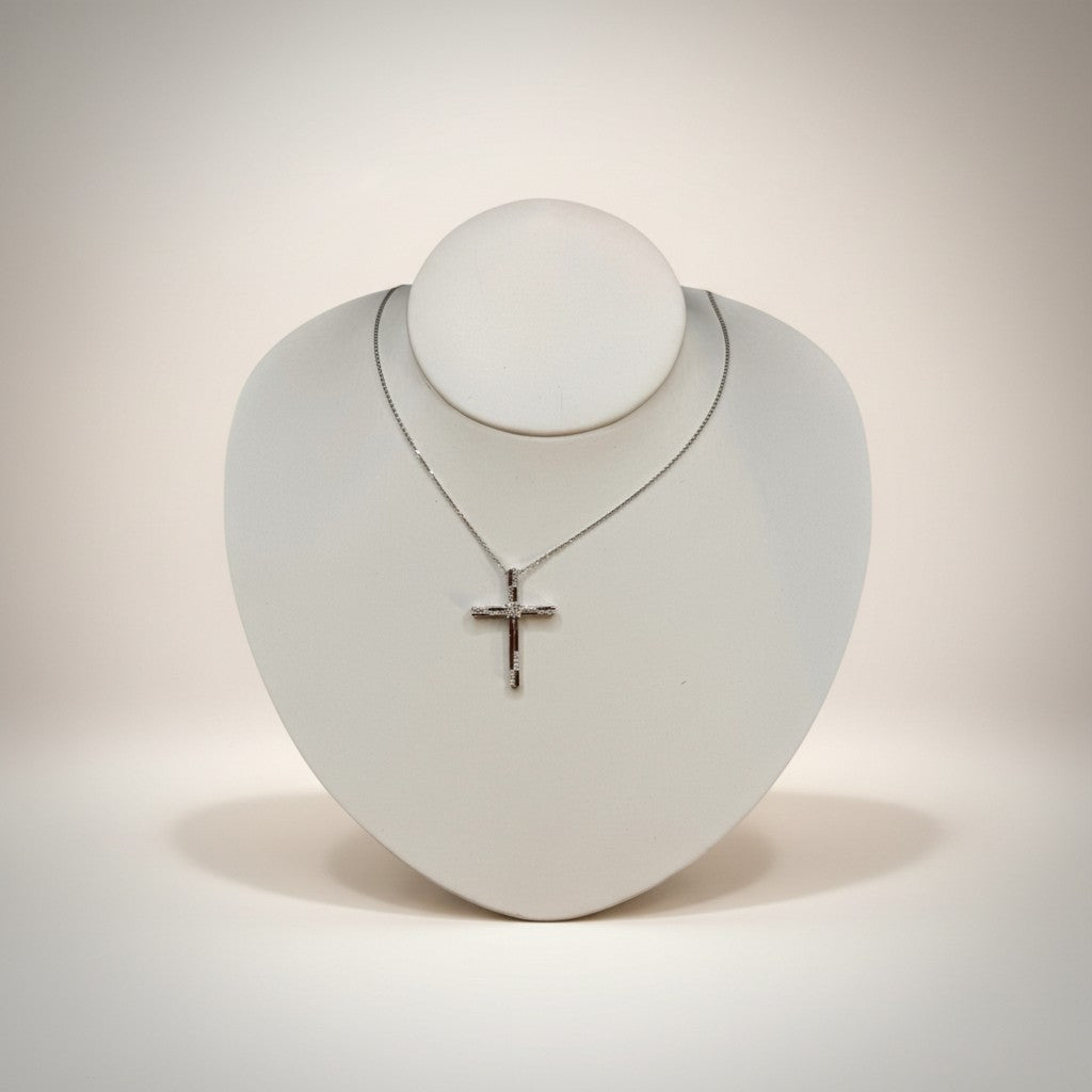 girocollo oro bianco croce e diamanti, 0.22ct - GBX39914