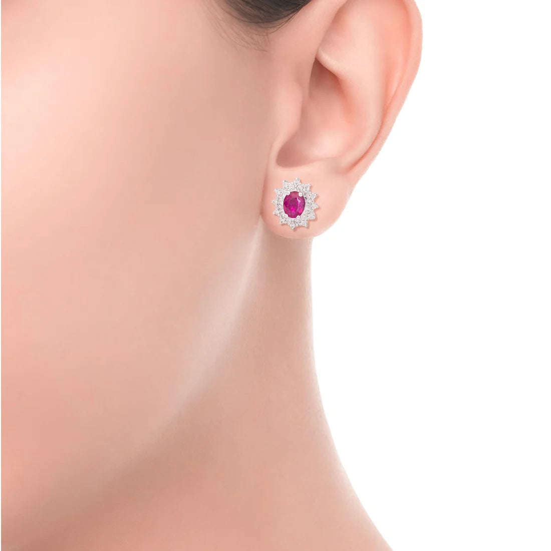 Orecchini Recarlo in oro bianco 18kt, giro di diamanti e Rubini, 0.88ct di rubini - E77CC001/RB