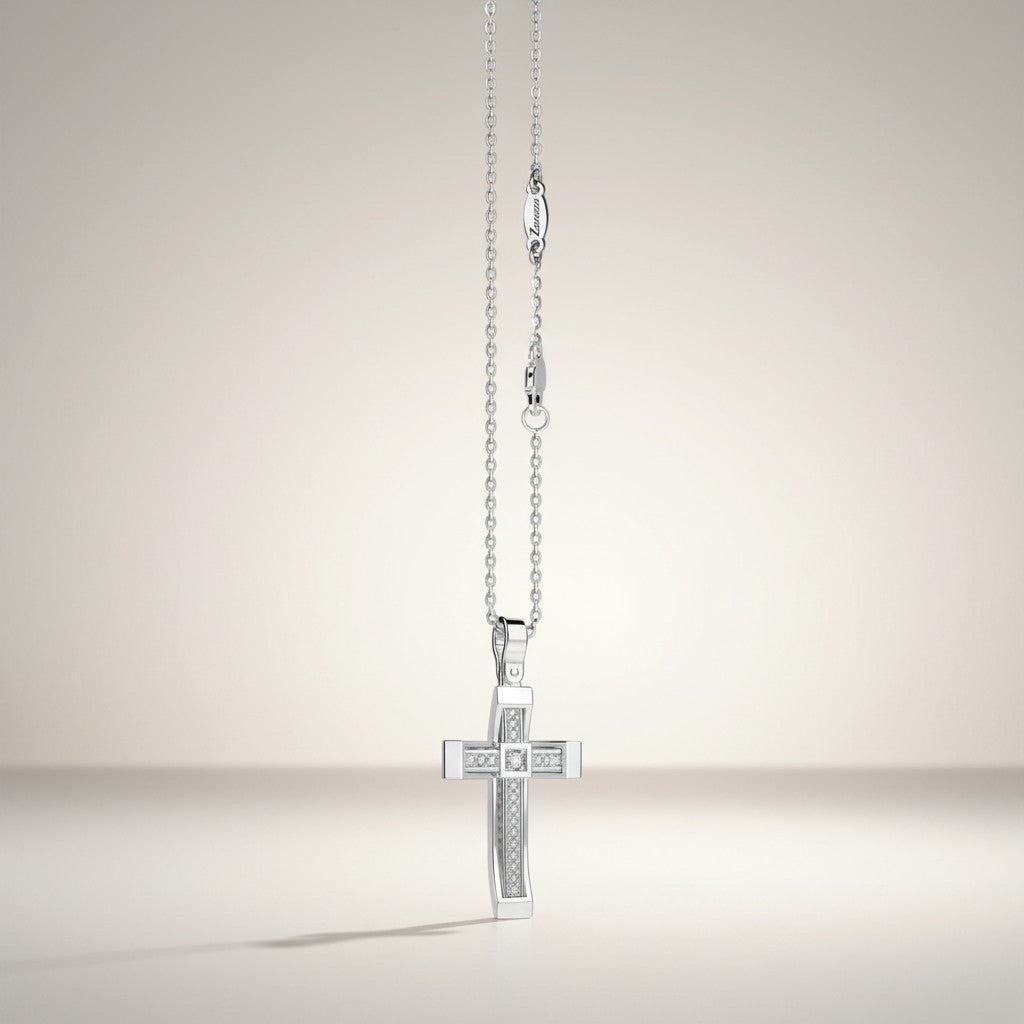 Zancan-Kreuzkette aus Weißgold mit Diamanten – Insignia Gold – EC586B