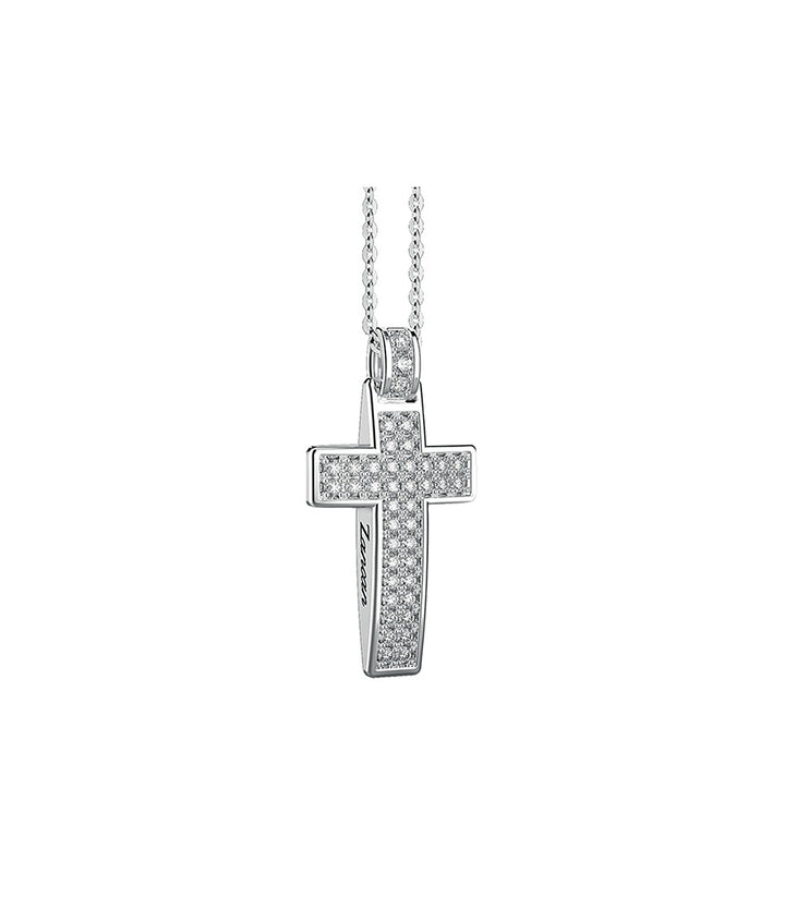 Zancan necklace in white gold with cross and diamonds - EC936B