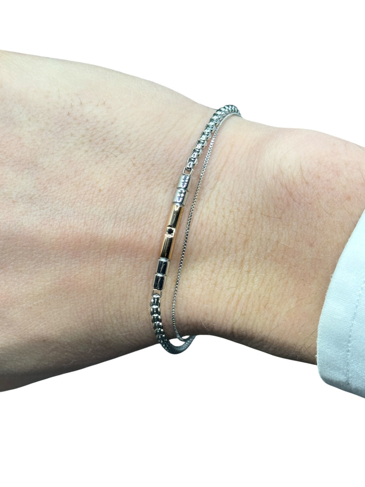 Bracciale da Uomo Zancan in Acciaio sottile, targa dorata e zircone nero centrale - UHB128