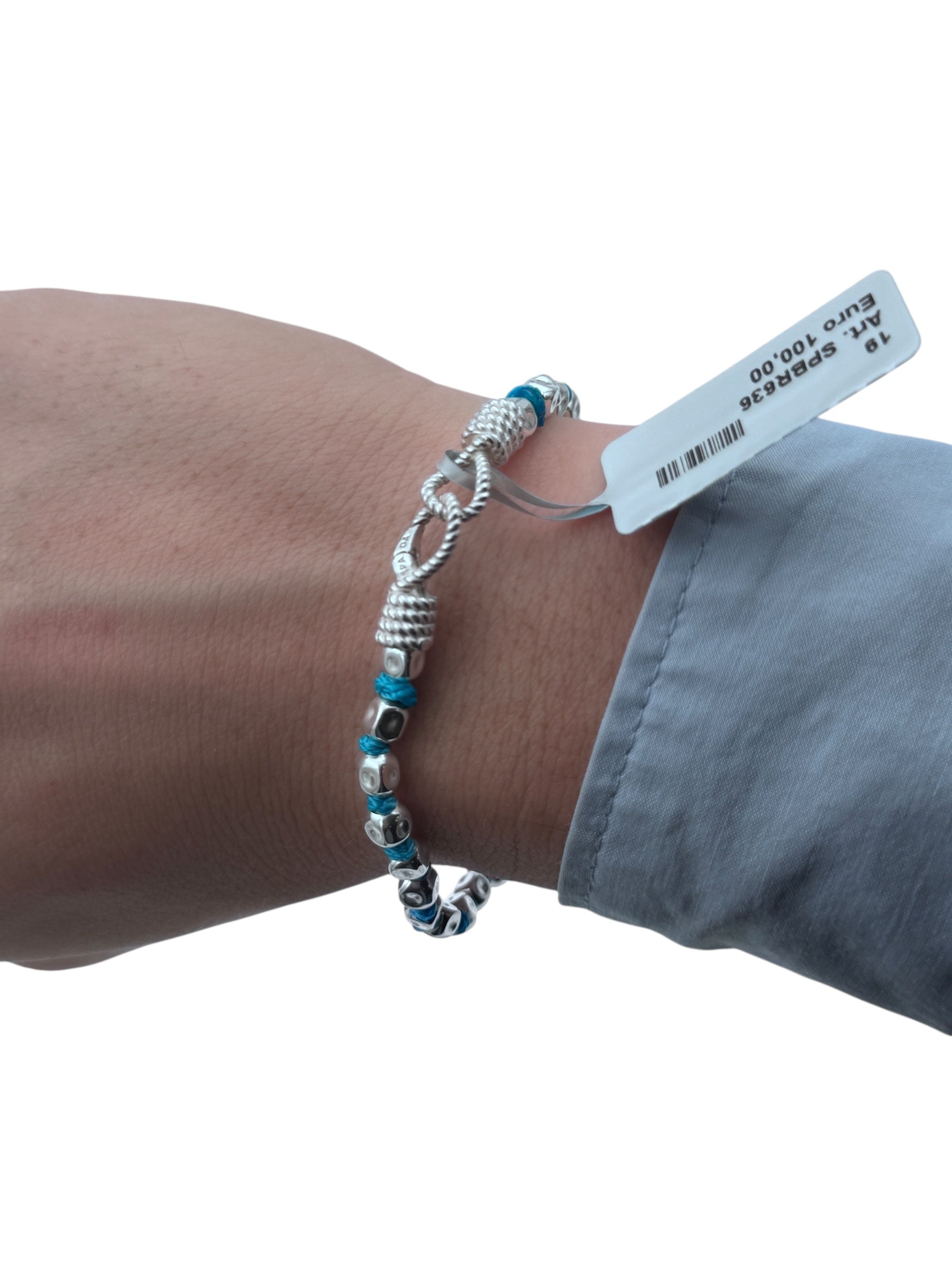 Bracciale Spadarella corda in argento e nylon, unisex, color turchese - SPBR636-turchese