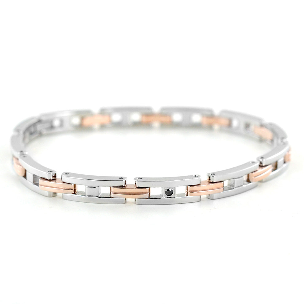 Bracciale Zancan in Acciaio bicolore e zircone nero centrale - EHB138
