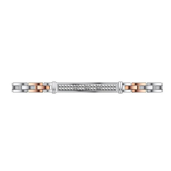 Bracciale Zancan Hi-Teck da uomo — Acciaio 316L e PVD oro rosa — Piastrina centrale con zirconi — 21 cm regolabile - EHB194