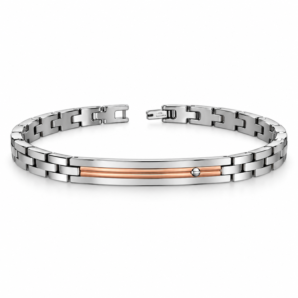 Bracciale Zancan Hi-Teck uomo in acciaio e PVD oro rosa con targa a vite — 21 cm regolabile - EHB216