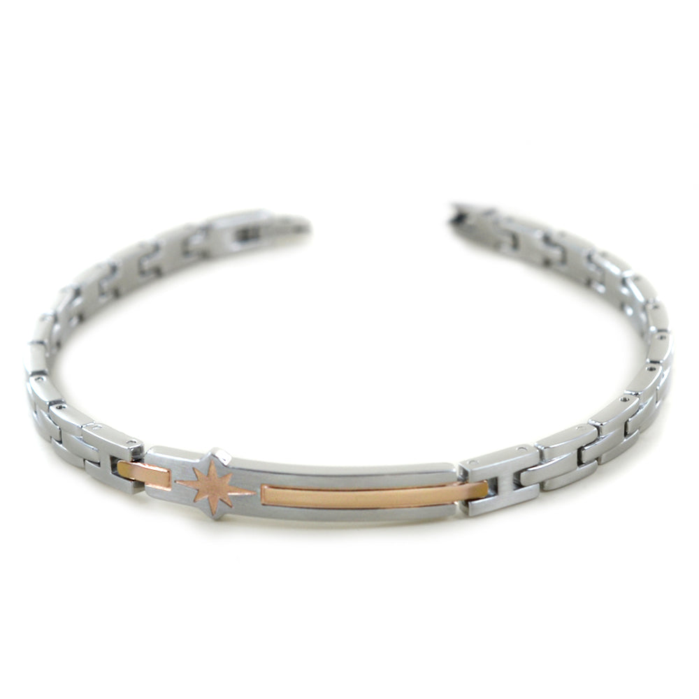 Bracciale Zancan da uomo in acciaio e pvd rosa, con rosa dei venti - EHB224