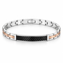 Bracciale Zancan Hi-Teck uomo in acciaio bicolore oro rosa con targa in fibra di carbonio — 21 cm regolabile - EHB259