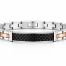 Bracciale Zancan Hi-Teck uomo in acciaio bicolore oro rosa con targa in fibra di carbonio — 21 cm regolabile - EHB259