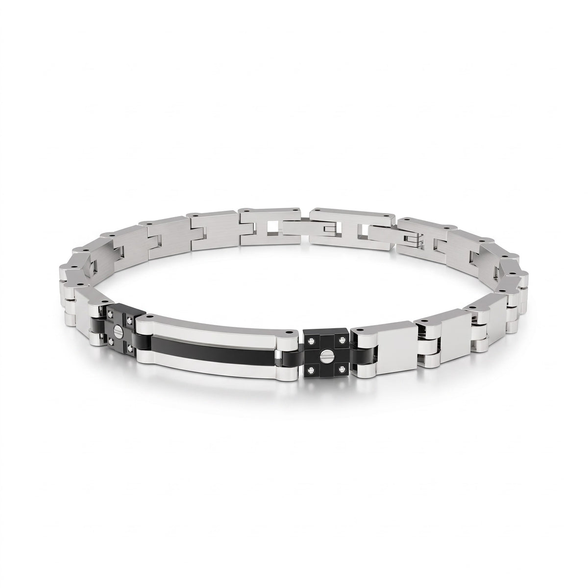 Bracciale Zancan uomo in acciaio con targa e inserti neri — 22 cm - EHB401