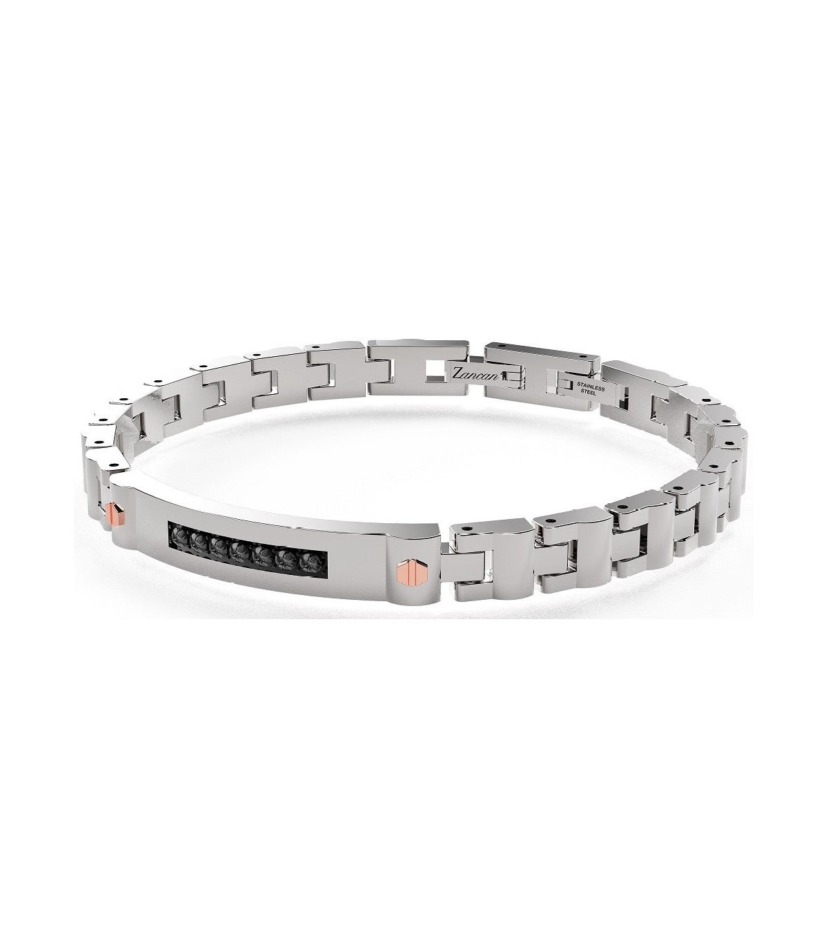 Bracciale da Uomo Zancan in Acciaio, con targa centrale rivestita da zirconi neri - EHB408