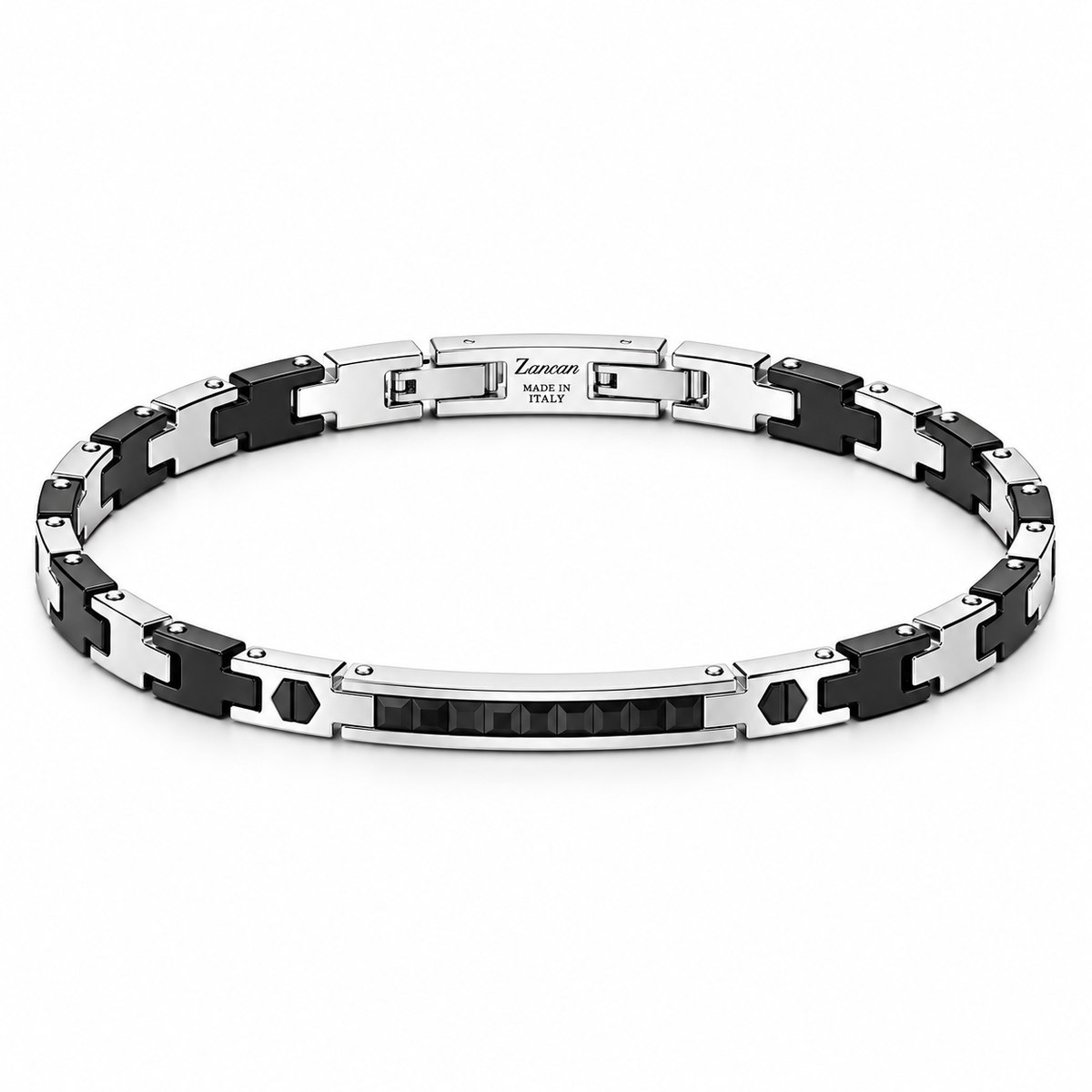Bracciale Zancan Hi-Tekh uomo in acciaio e PVD nero — 22 cm regolabile - EHB471