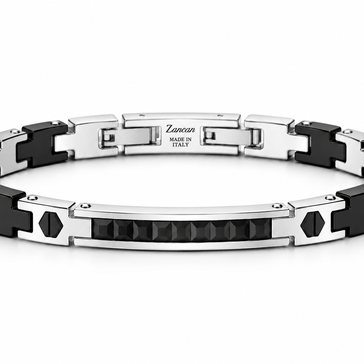 Bracciale Zancan Hi-Tekh uomo in acciaio e PVD nero — 22 cm regolabile - EHB471